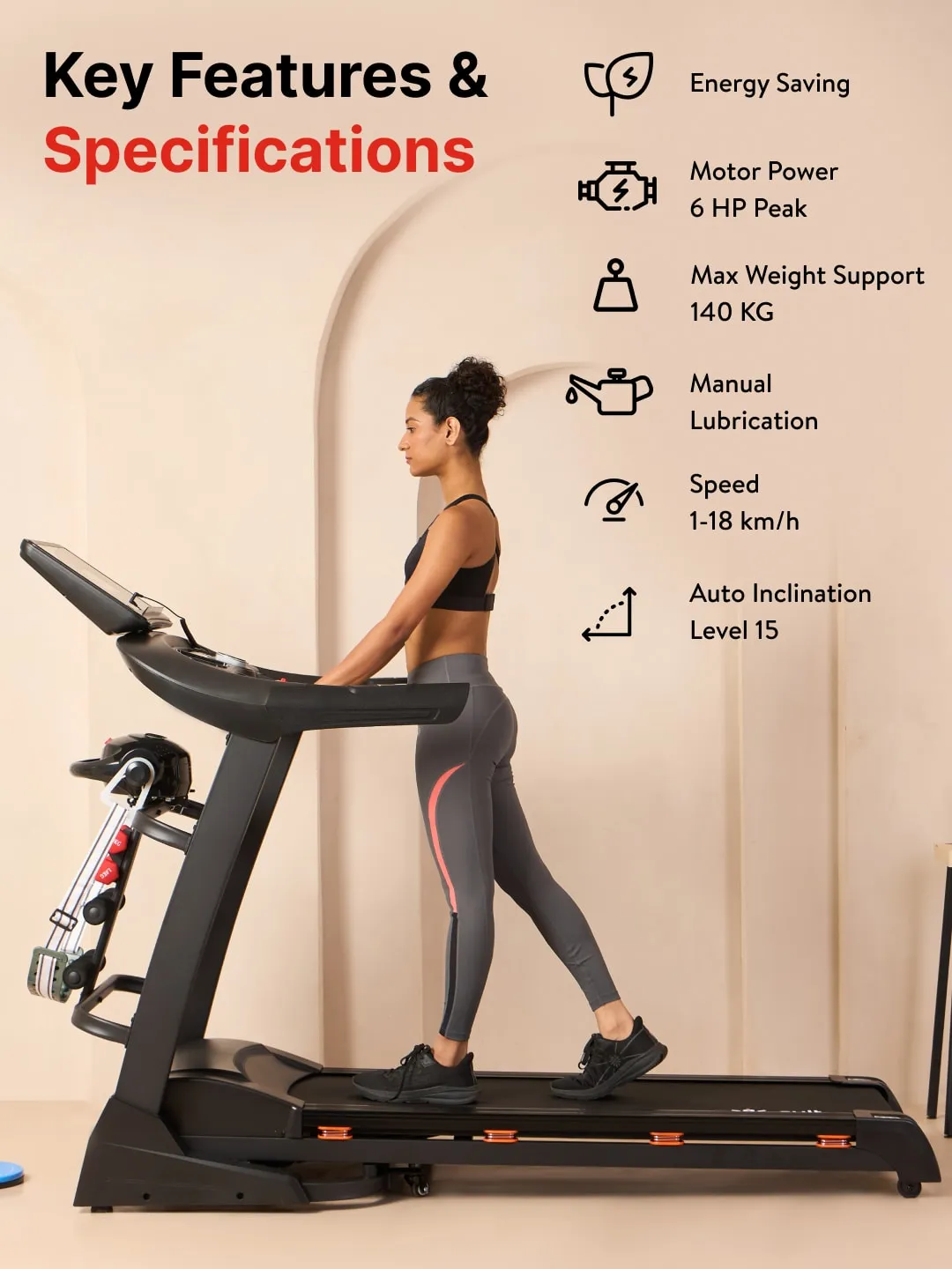 Cultrun M6 Nova 6 HP Peak Treadmill | 15-level Auto-Incline & Massager | Max Weight-140kg | Max Speed-18kmph (with 6 months extended warranty)
