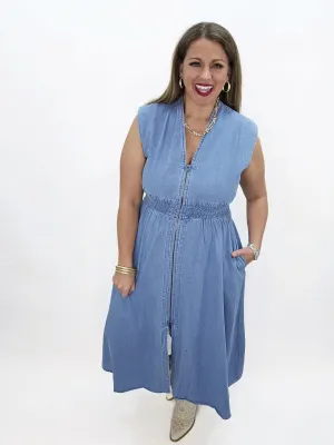 DENIM ZIP FRONT DRESS