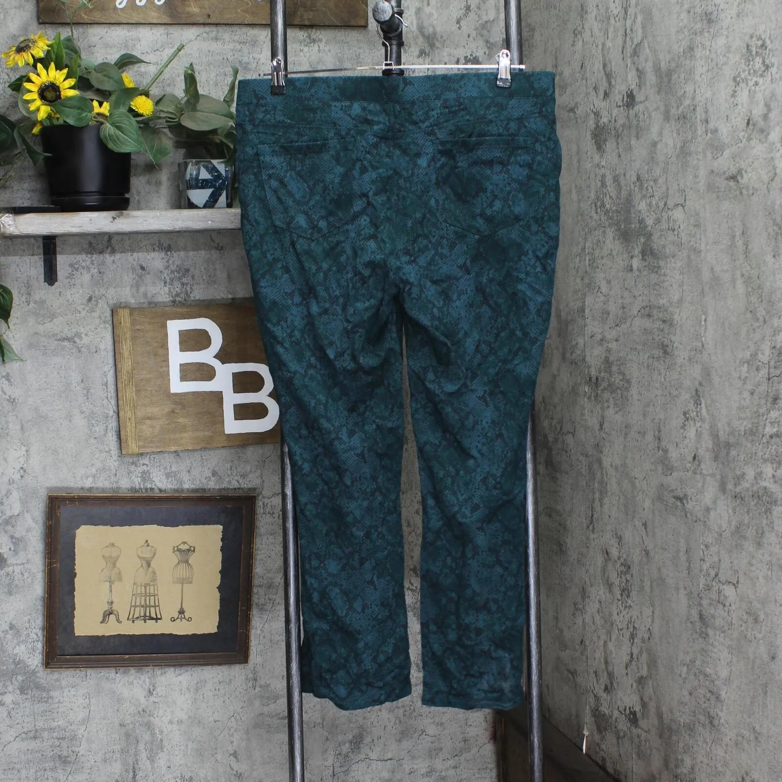 Dg2 Womens Pull-On Stretch Ponte Boot-Cut Pant Green Snake Print PXL