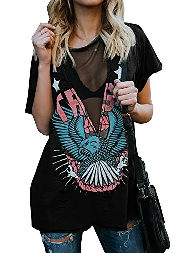 Distressed Hawk Print Graphic Tee