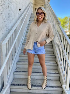 Dixie Button Down Blouse in Taupe