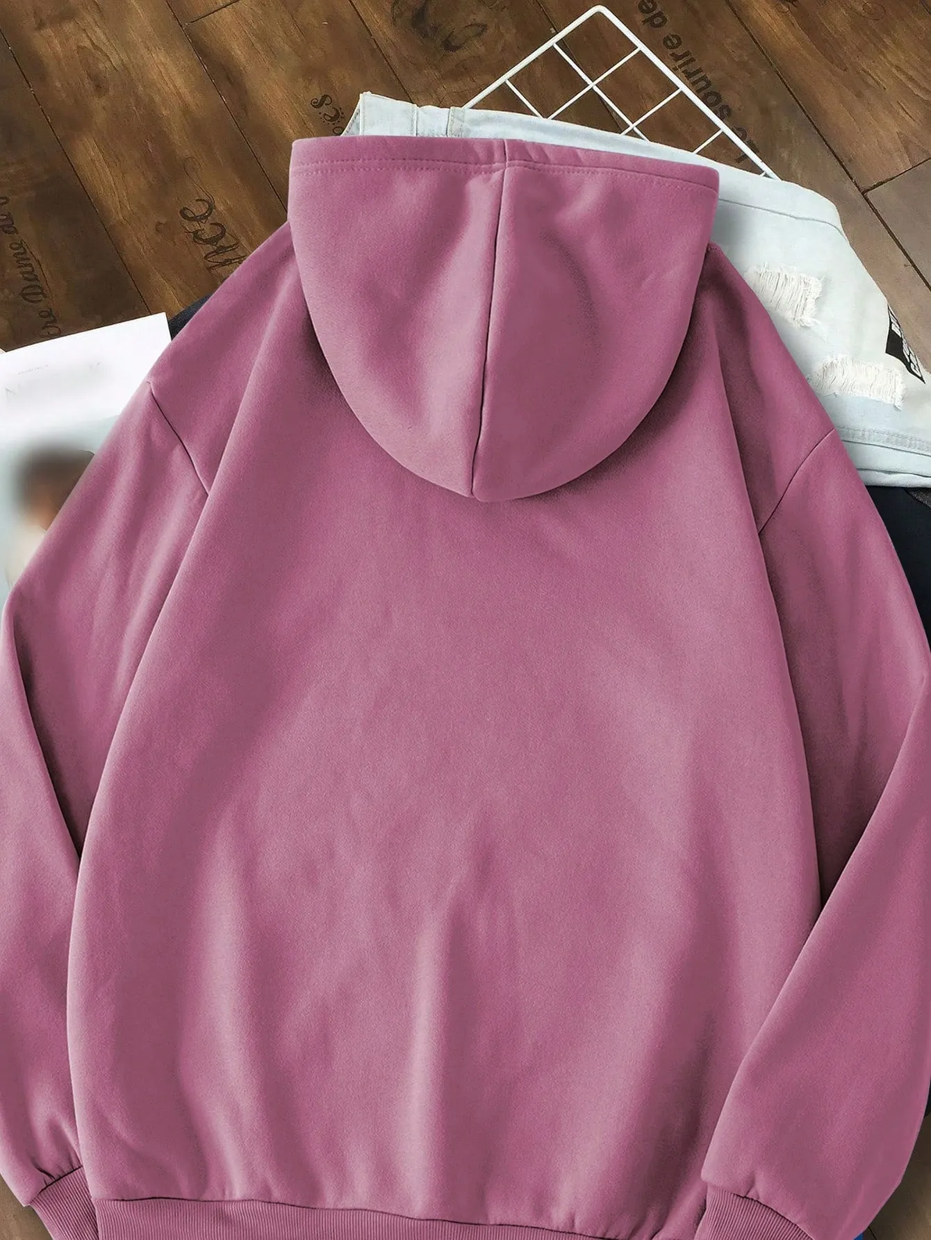 EZwear Women's Fleece Hooded Sweatshirt With Drawstring,Ladies Spring/Fall Casual Drawstring,Pocket Long Sleeve Hooded Regular Fit Regular Dusty Pink Drop Shoulder Pullovers Women Hoodies,Long Sleeve Tops