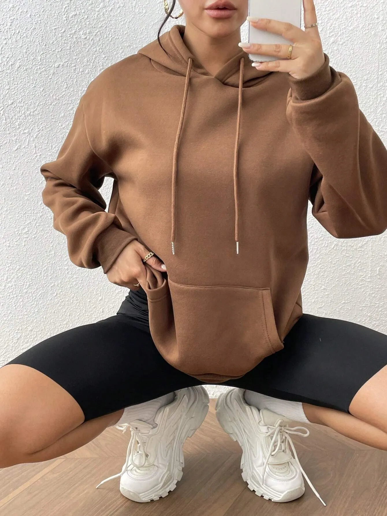 EZwear Women's Fleece Hooded Sweatshirt With Drawstring,Ladies Spring/Fall Casual Drawstring,Pocket Long Sleeve Hooded Regular Fit Regular Dusty Pink Drop Shoulder Pullovers Women Hoodies,Long Sleeve Tops