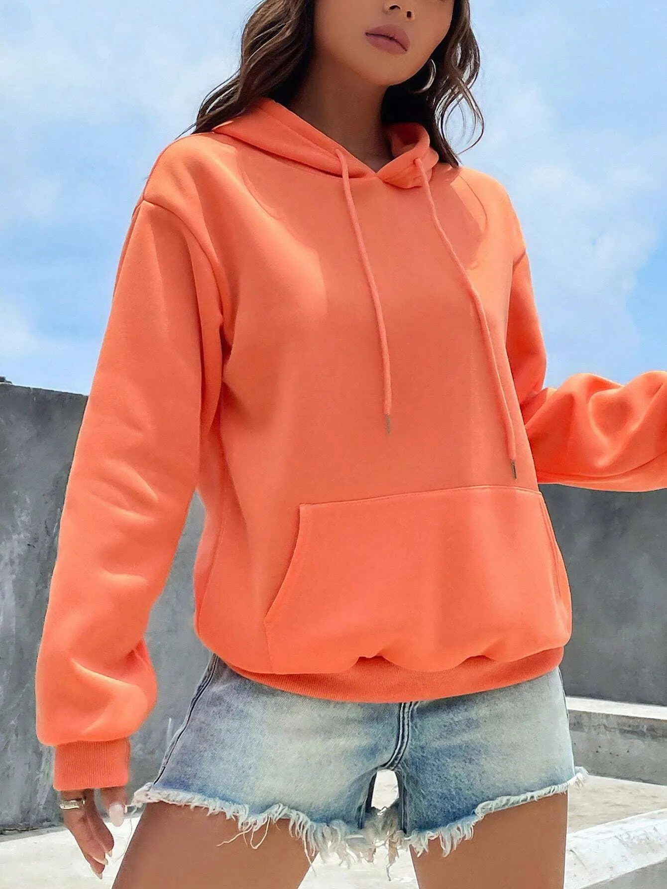 EZwear Women's Fleece Hooded Sweatshirt With Drawstring,Ladies Spring/Fall Casual Drawstring,Pocket Long Sleeve Hooded Regular Fit Regular Dusty Pink Drop Shoulder Pullovers Women Hoodies,Long Sleeve Tops