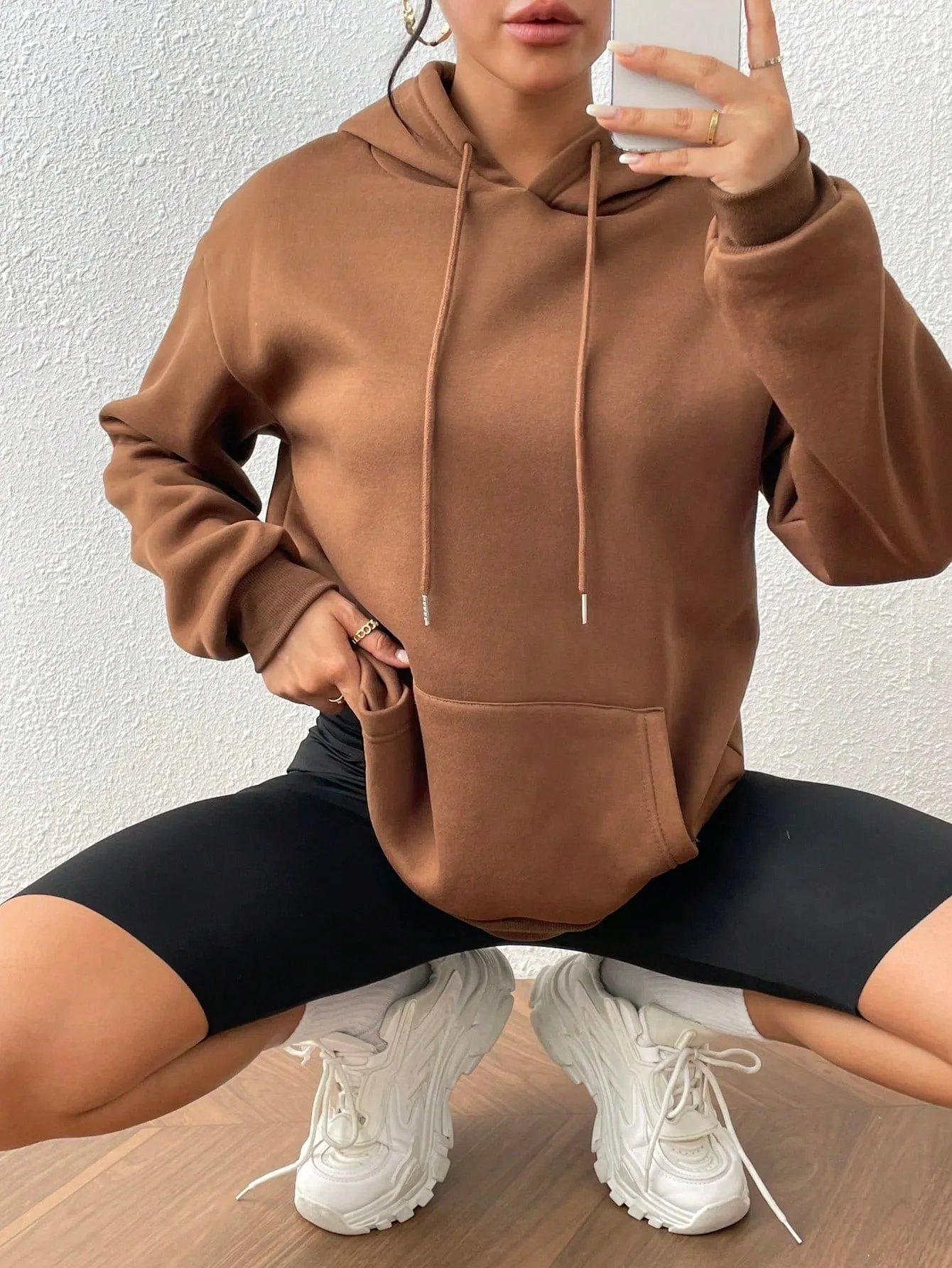 EZwear Women's Fleece Hooded Sweatshirt With Drawstring,Ladies Spring/Fall Casual Drawstring,Pocket Long Sleeve Hooded Regular Fit Regular Dusty Pink Drop Shoulder Pullovers Women Hoodies,Long Sleeve Tops
