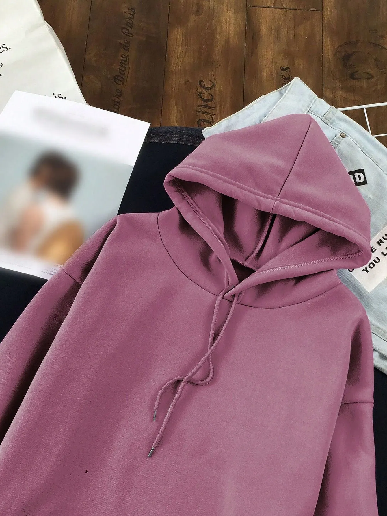 EZwear Women's Fleece Hooded Sweatshirt With Drawstring,Ladies Spring/Fall Casual Drawstring,Pocket Long Sleeve Hooded Regular Fit Regular Dusty Pink Drop Shoulder Pullovers Women Hoodies,Long Sleeve Tops