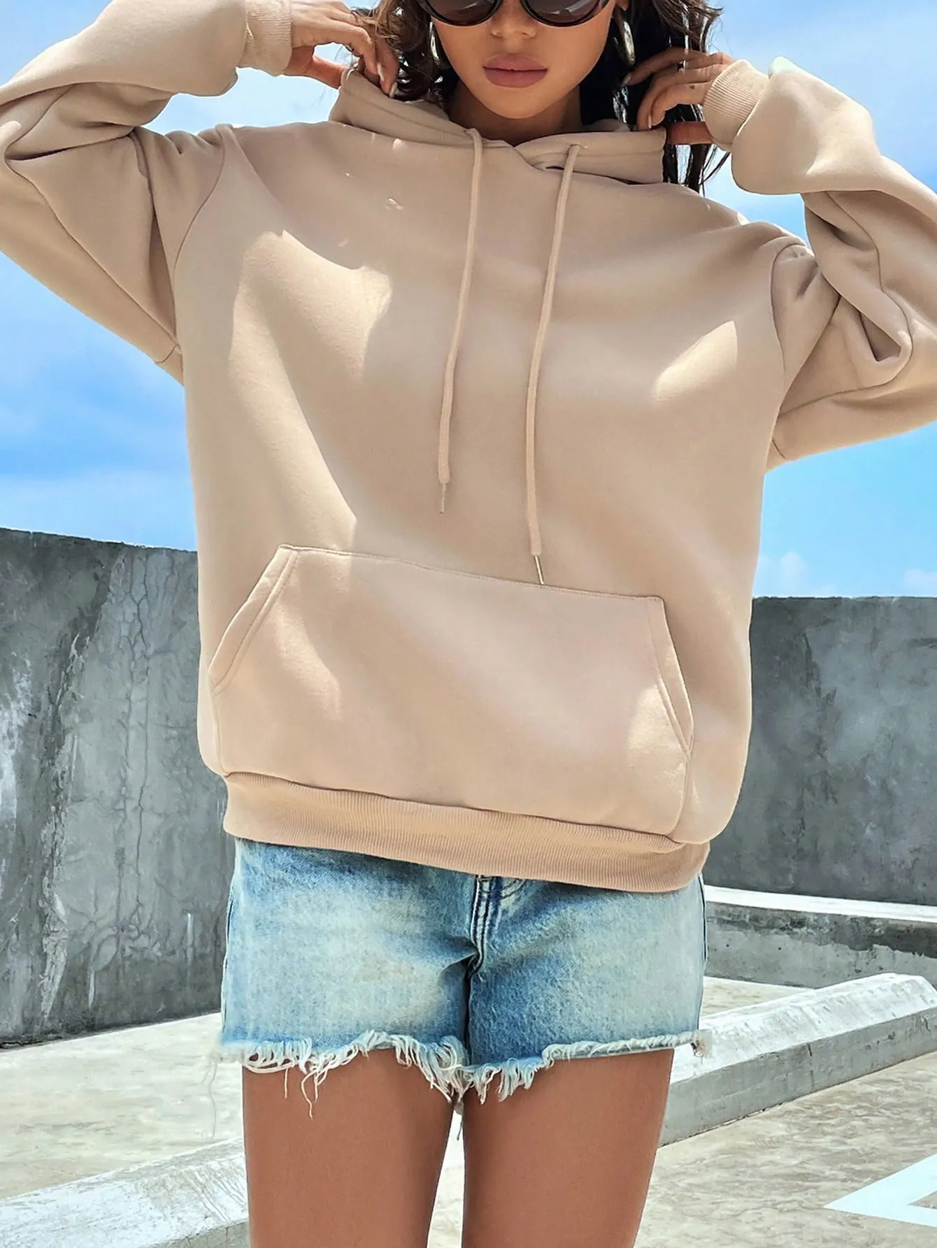 EZwear Women's Fleece Hooded Sweatshirt With Drawstring,Ladies Spring/Fall Casual Drawstring,Pocket Long Sleeve Hooded Regular Fit Regular Dusty Pink Drop Shoulder Pullovers Women Hoodies,Long Sleeve Tops