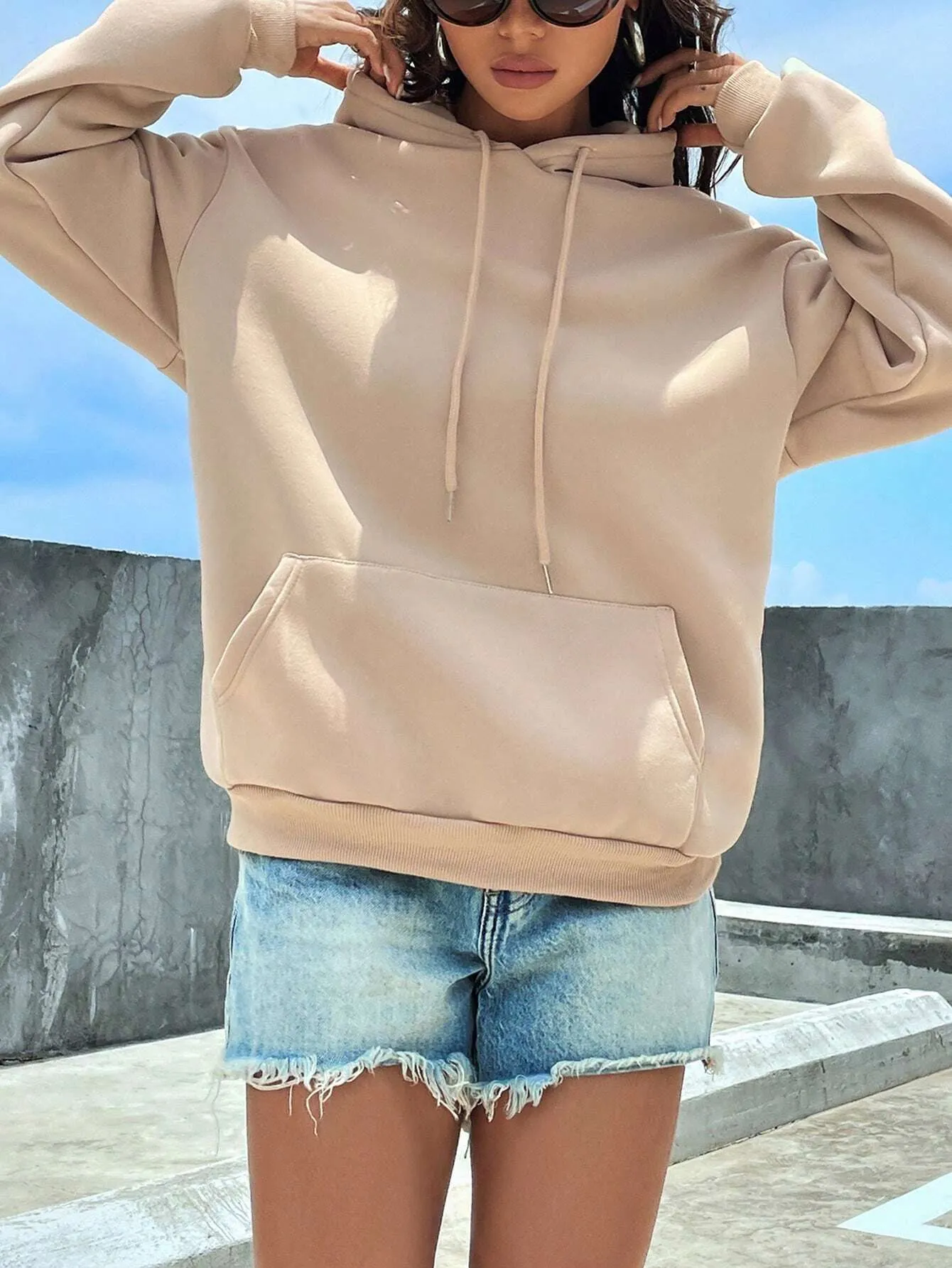 EZwear Women's Fleece Hooded Sweatshirt With Drawstring,Ladies Spring/Fall Casual Drawstring,Pocket Long Sleeve Hooded Regular Fit Regular Dusty Pink Drop Shoulder Pullovers Women Hoodies,Long Sleeve Tops