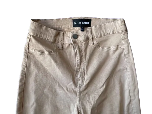 Fashion Nova Beige Bell Bottom Stretch Pants
