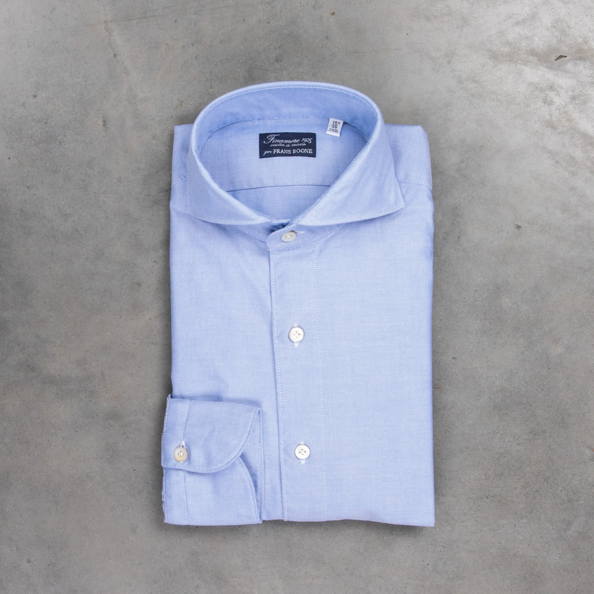 Finamore Gaeta Shirt Sergio Collar Washed Oxford Blue