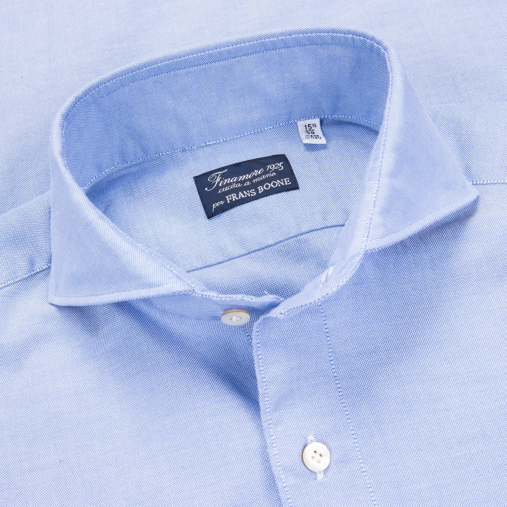 Finamore Gaeta Shirt Sergio Collar Washed Oxford Blue