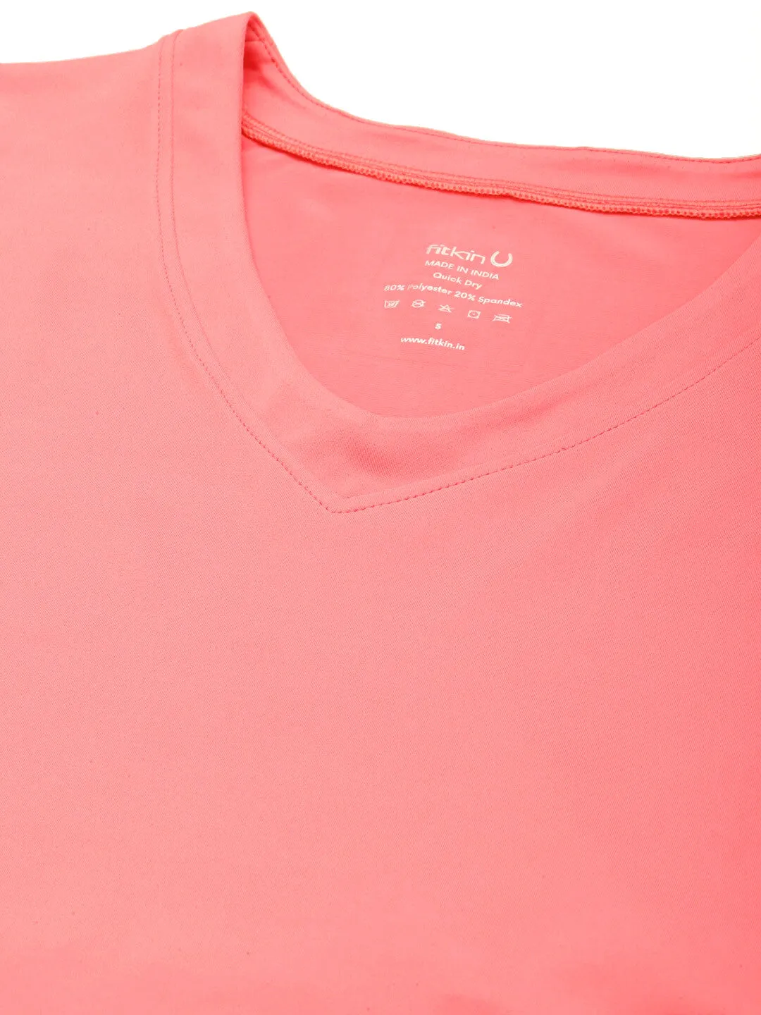 Fitkin Women Coral Pink Solid T-shirt With Curved Hem