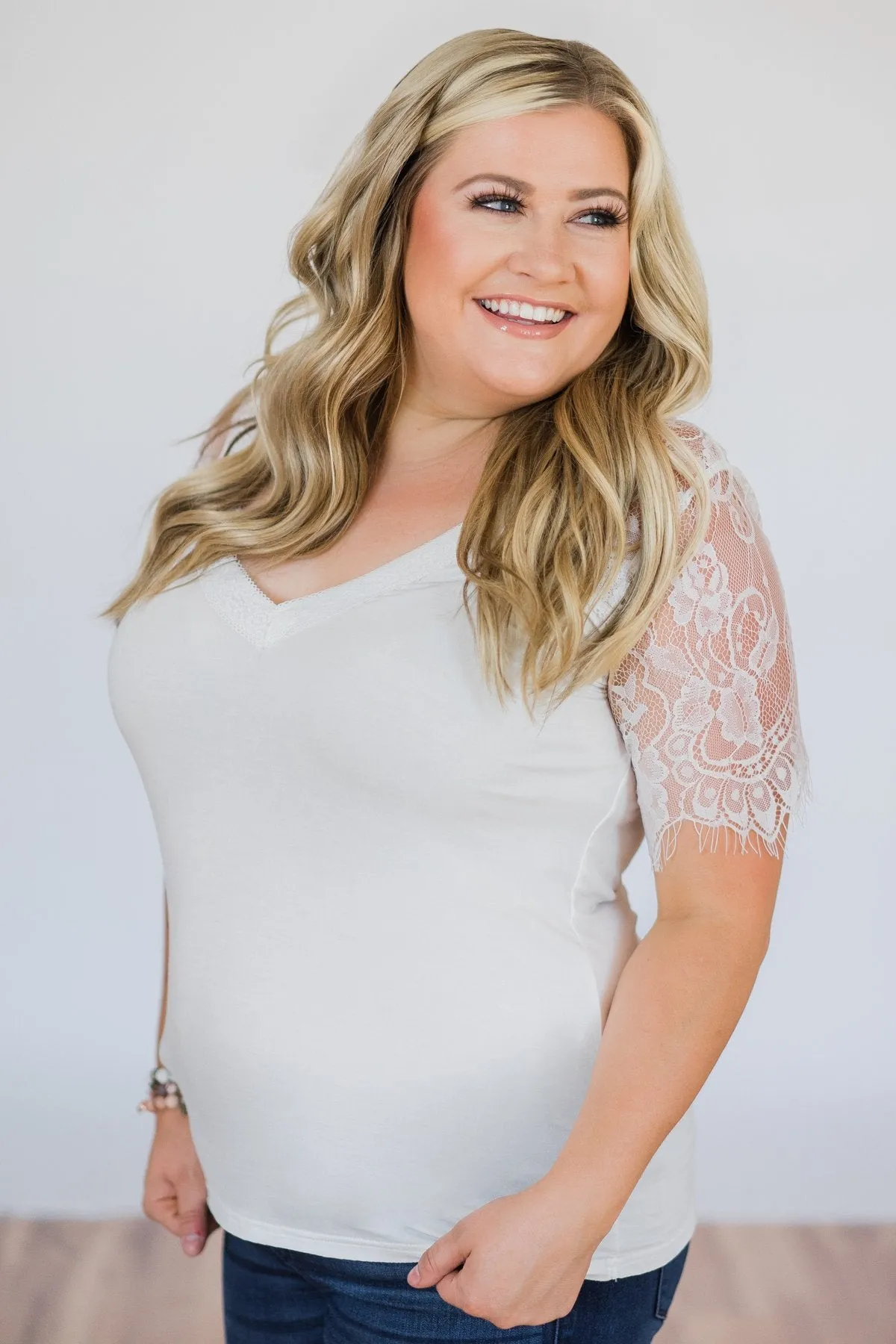 Flattering in Lace Top- Ivory