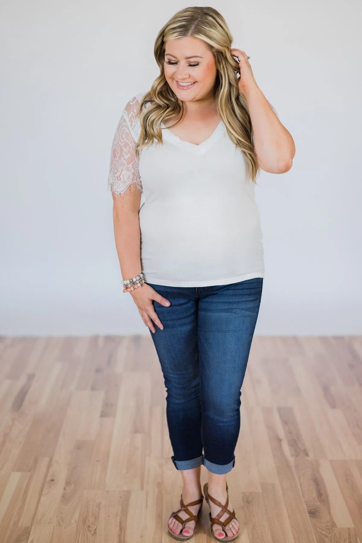 Flattering in Lace Top- Ivory