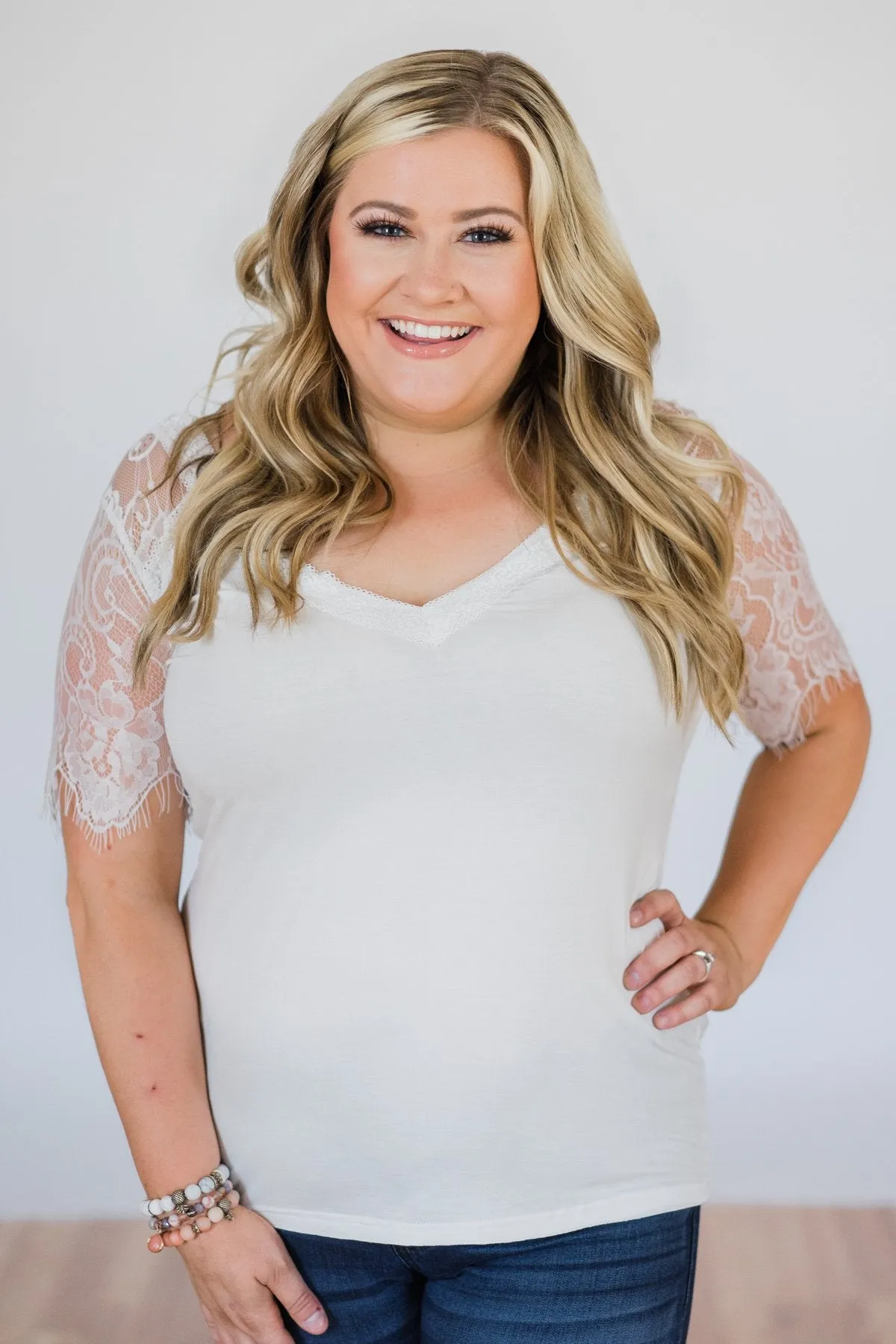 Flattering in Lace Top- Ivory