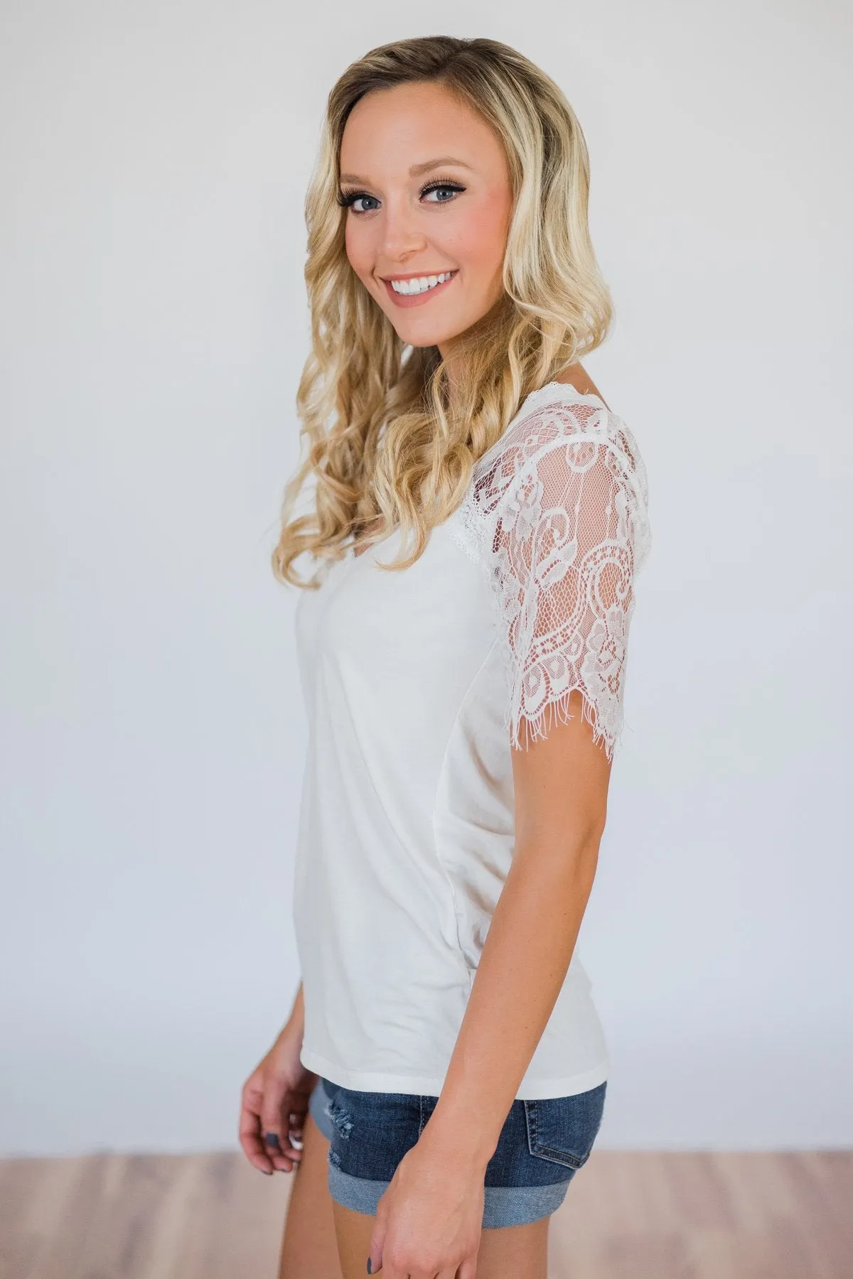 Flattering in Lace Top- Ivory