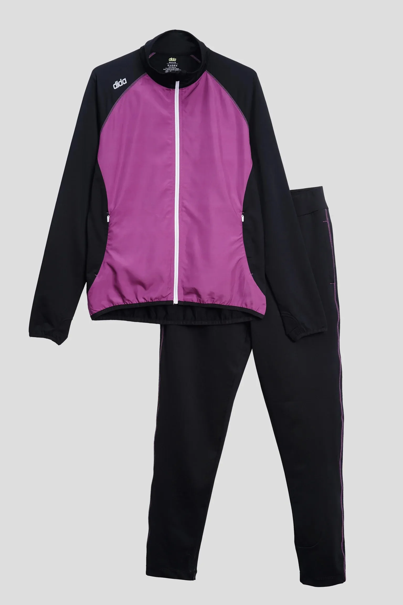 Fleece Stretchable Fitness Track Suit (Black Mauve) - Women