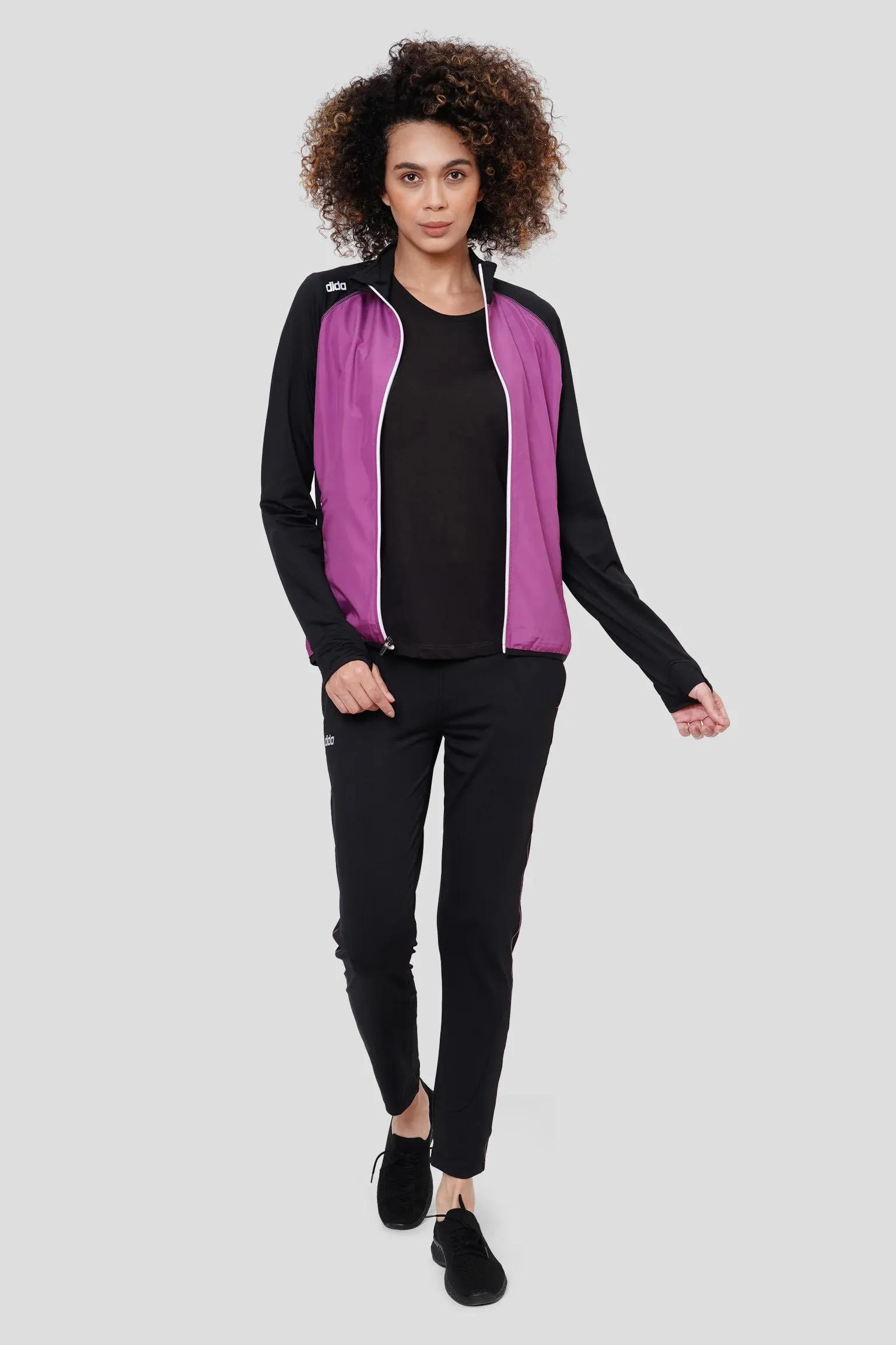 Fleece Stretchable Fitness Track Suit (Black Mauve) - Women