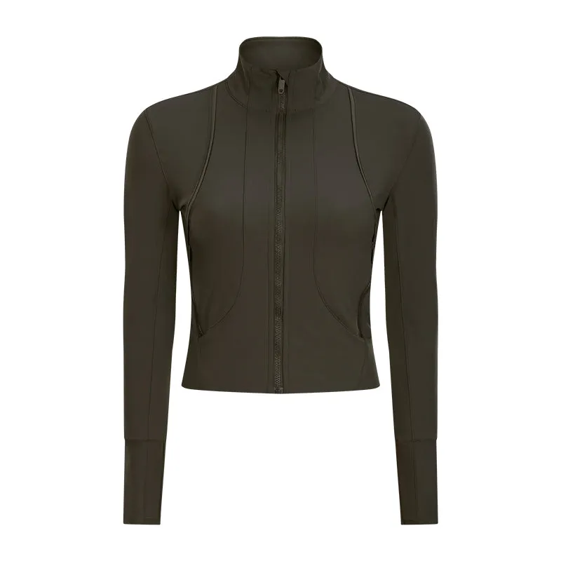 Flexible Active Wear  Long Sleeve Gym Yoga Sports Jacket with Thumb Holes