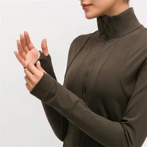 Flexible Active Wear  Long Sleeve Gym Yoga Sports Jacket with Thumb Holes
