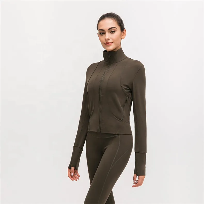 Flexible Active Wear  Long Sleeve Gym Yoga Sports Jacket with Thumb Holes
