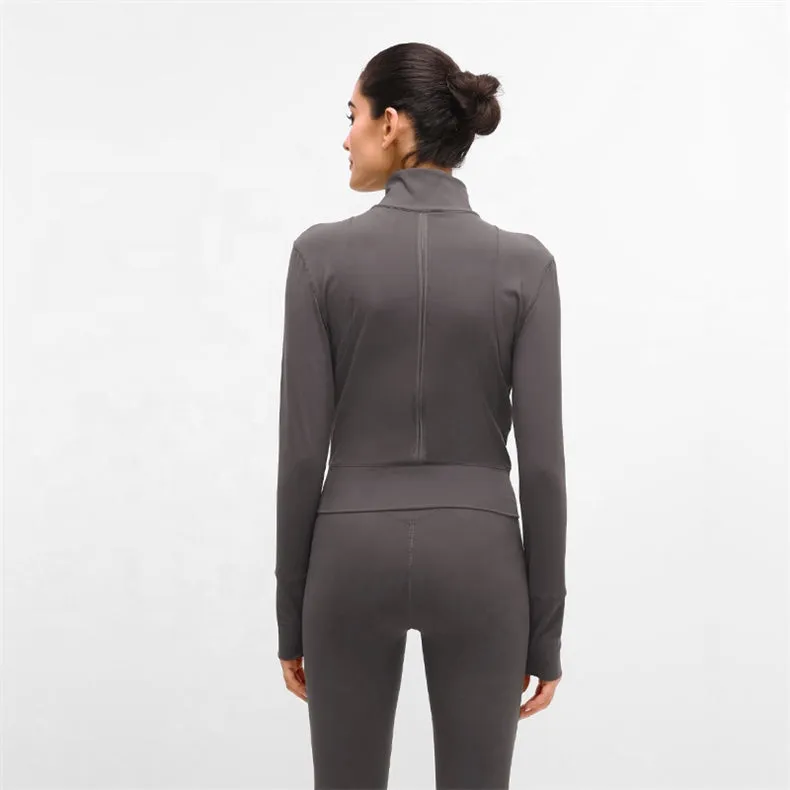 Flexible Active Wear  Long Sleeve Gym Yoga Sports Jacket with Thumb Holes