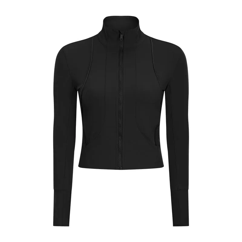 Flexible Active Wear  Long Sleeve Gym Yoga Sports Jacket with Thumb Holes