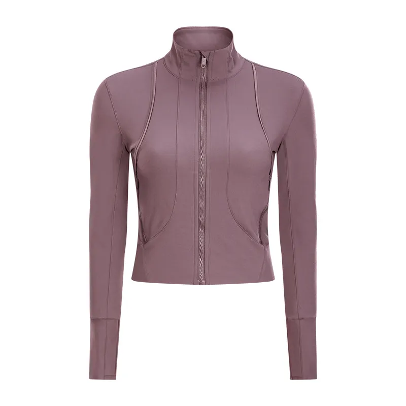 Flexible Active Wear  Long Sleeve Gym Yoga Sports Jacket with Thumb Holes