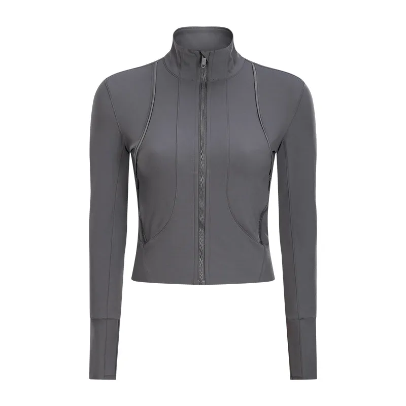 Flexible Active Wear  Long Sleeve Gym Yoga Sports Jacket with Thumb Holes