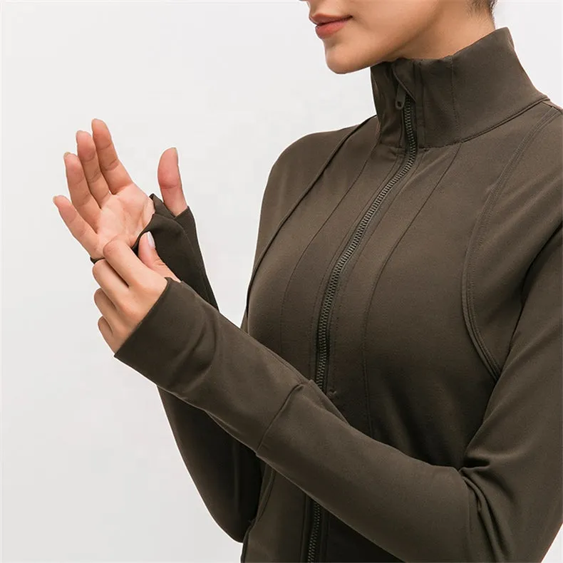 Flexible Active Wear  Long Sleeve Gym Yoga Sports Jacket with Thumb Holes