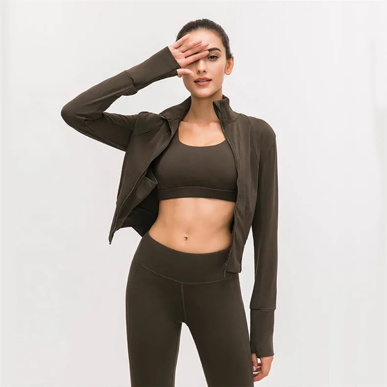 Flexible Active Wear  Long Sleeve Gym Yoga Sports Jacket with Thumb Holes