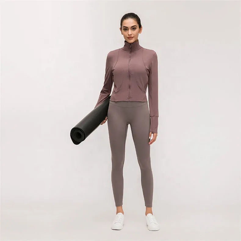 Flexible Active Wear  Long Sleeve Gym Yoga Sports Jacket with Thumb Holes