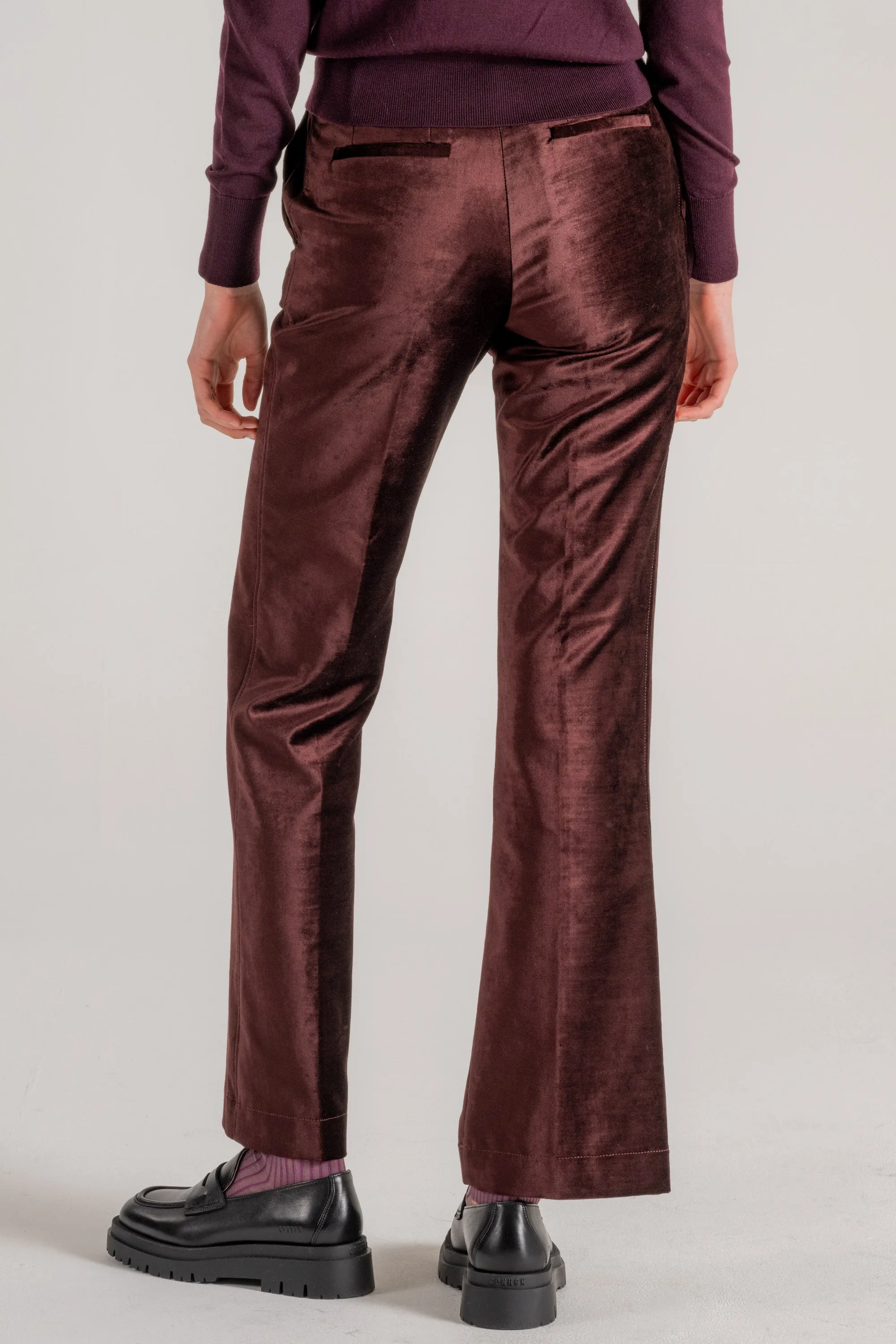 Forte Forte Cotton Viscose Stretch Velvet Trumpet Shaped Pants Marrone Donna