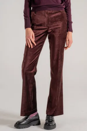 Forte Forte Cotton Viscose Stretch Velvet Trumpet Shaped Pants Marrone Donna