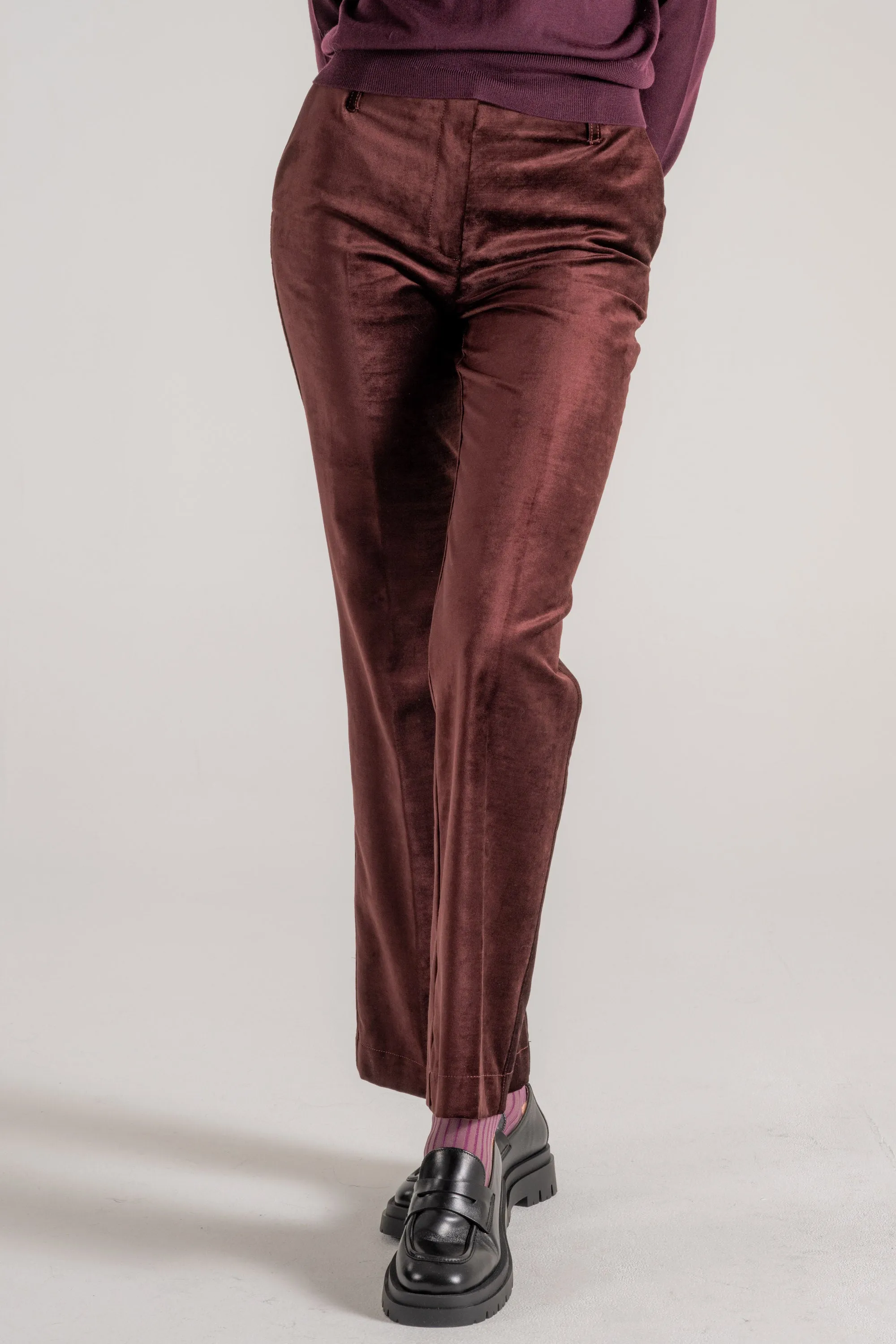 Forte Forte Cotton Viscose Stretch Velvet Trumpet Shaped Pants Marrone Donna