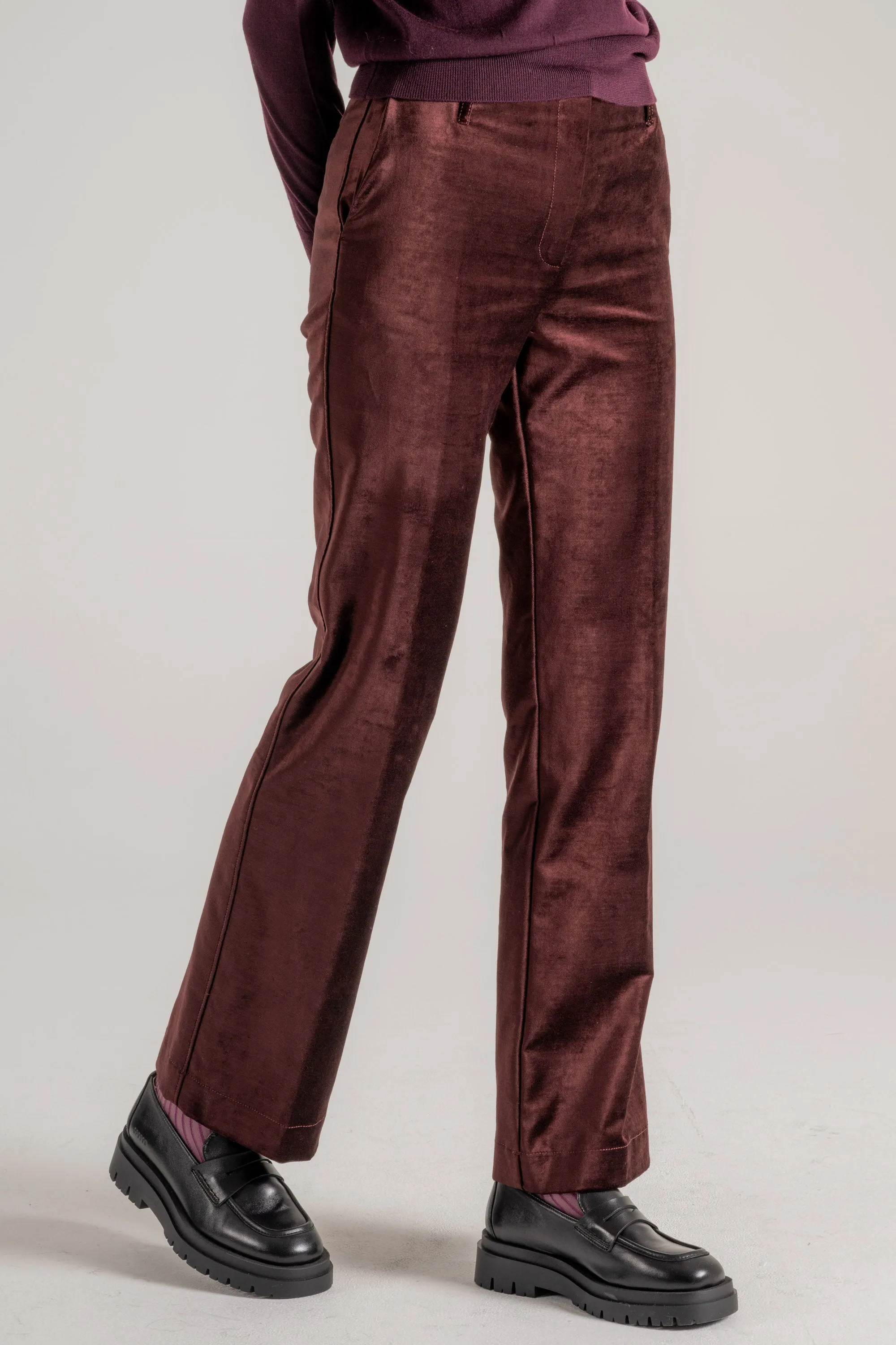 Forte Forte Cotton Viscose Stretch Velvet Trumpet Shaped Pants Marrone Donna