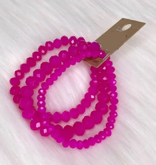 Fuchsia Crystal Stretch Bracelets - 3 piece set