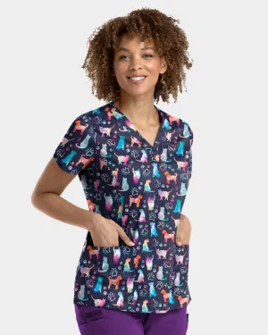 'Furr-ever Colourful' Women's Stretch Scrub Top - 1767