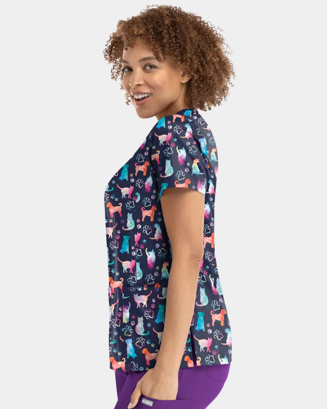 'Furr-ever Colourful' Women's Stretch Scrub Top - 1767