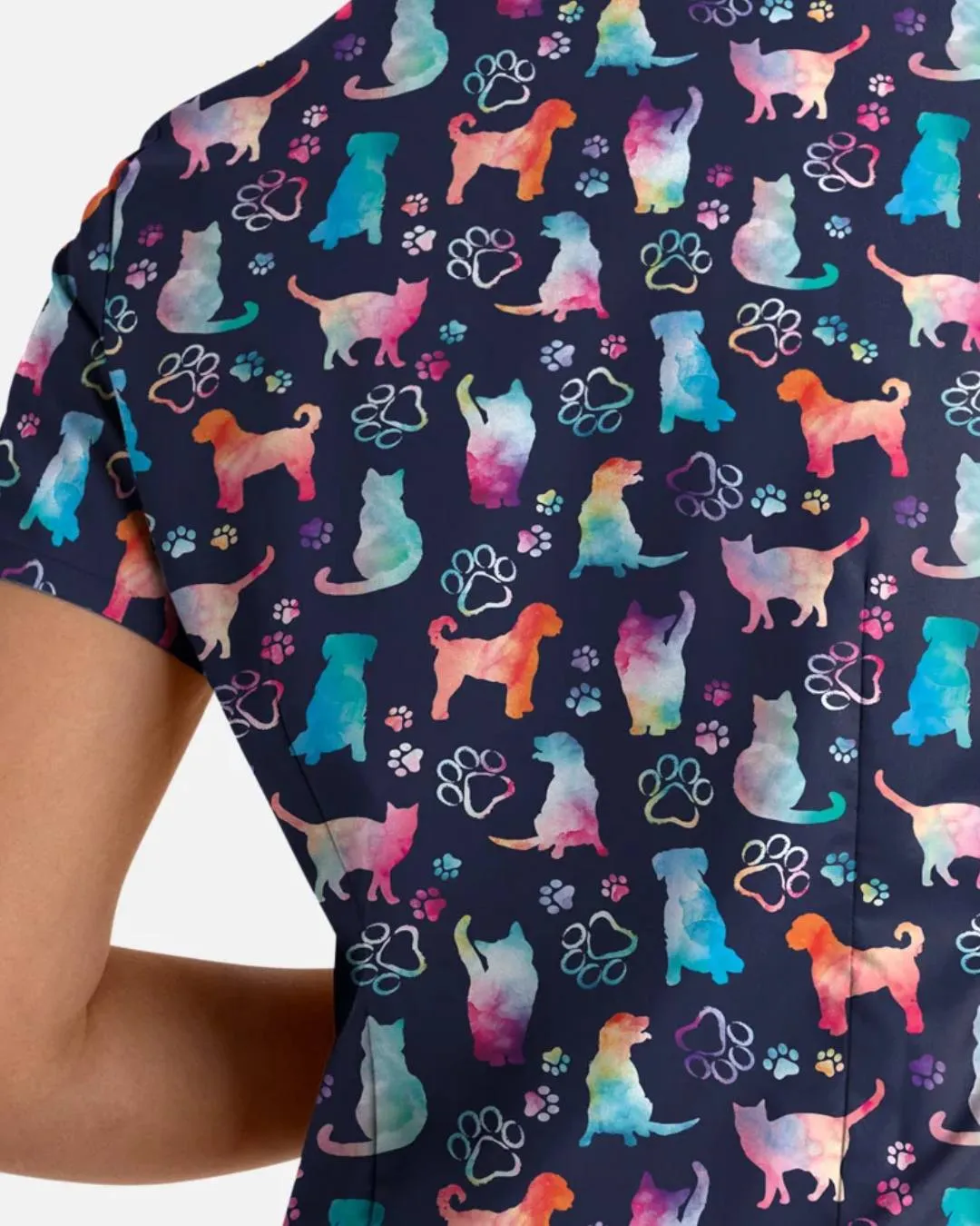 'Furr-ever Colourful' Women's Stretch Scrub Top - 1767