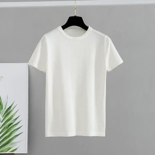 GIGOGOU Basic Cotton Summer T Shirt Women Knitted Short Sleeves Tee Shirt High Elasticity Breathable O Neck Female Top Tshirt