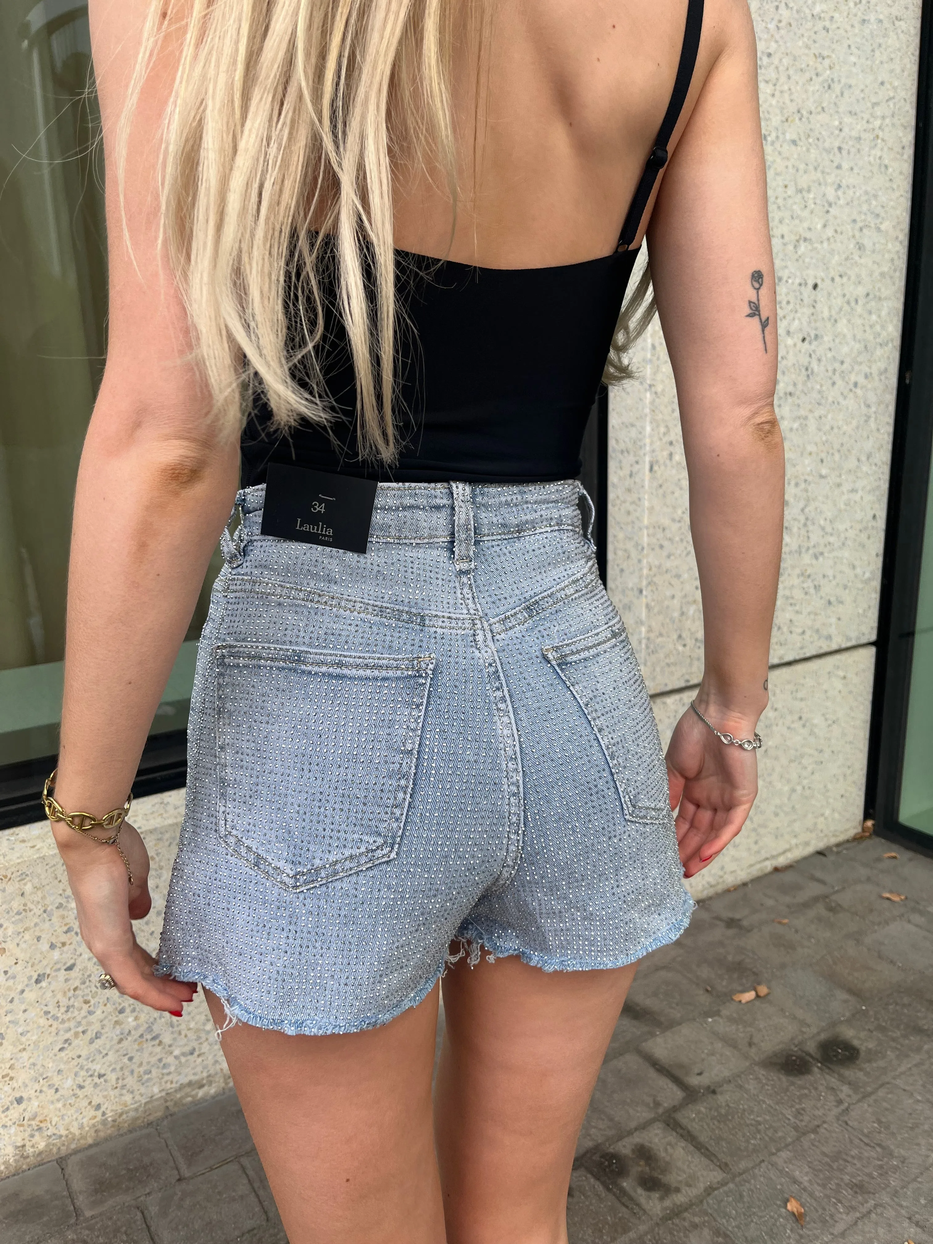 Glitter stretch short denim