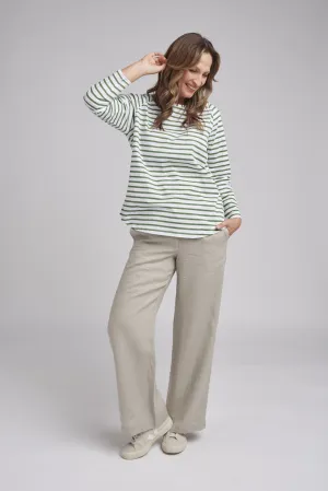 Goondiwindi Cotton Stripe Long Sleeve Tee in White/Fern Green 3272