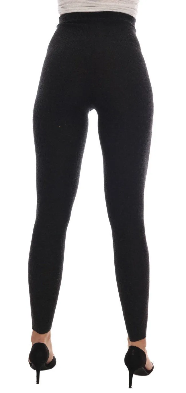 Gray Cashmere Ribbed Stretch Tights
