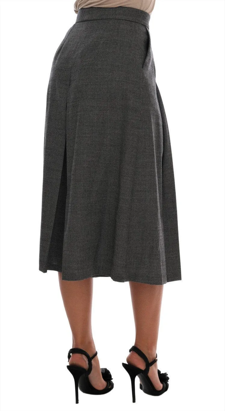 Gray Wool High Waist Long Shorts