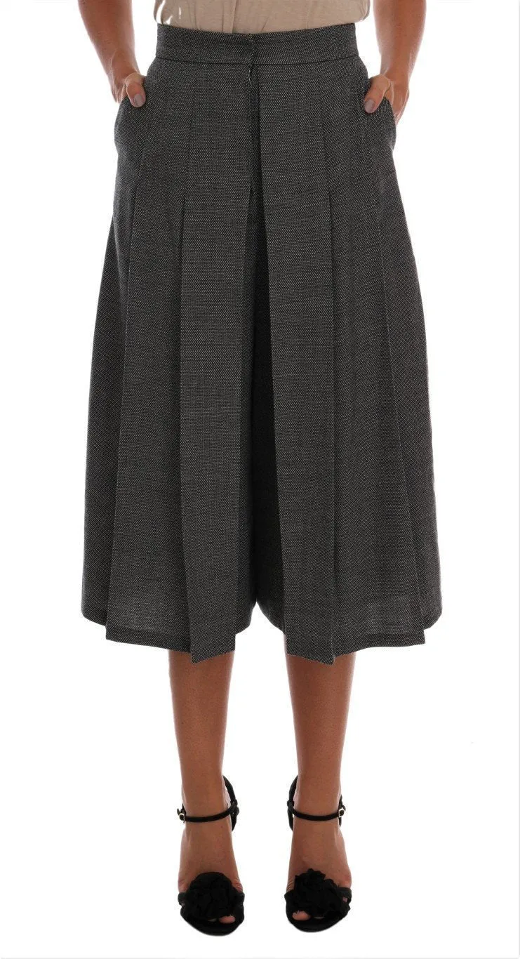 Gray Wool High Waist Long Shorts