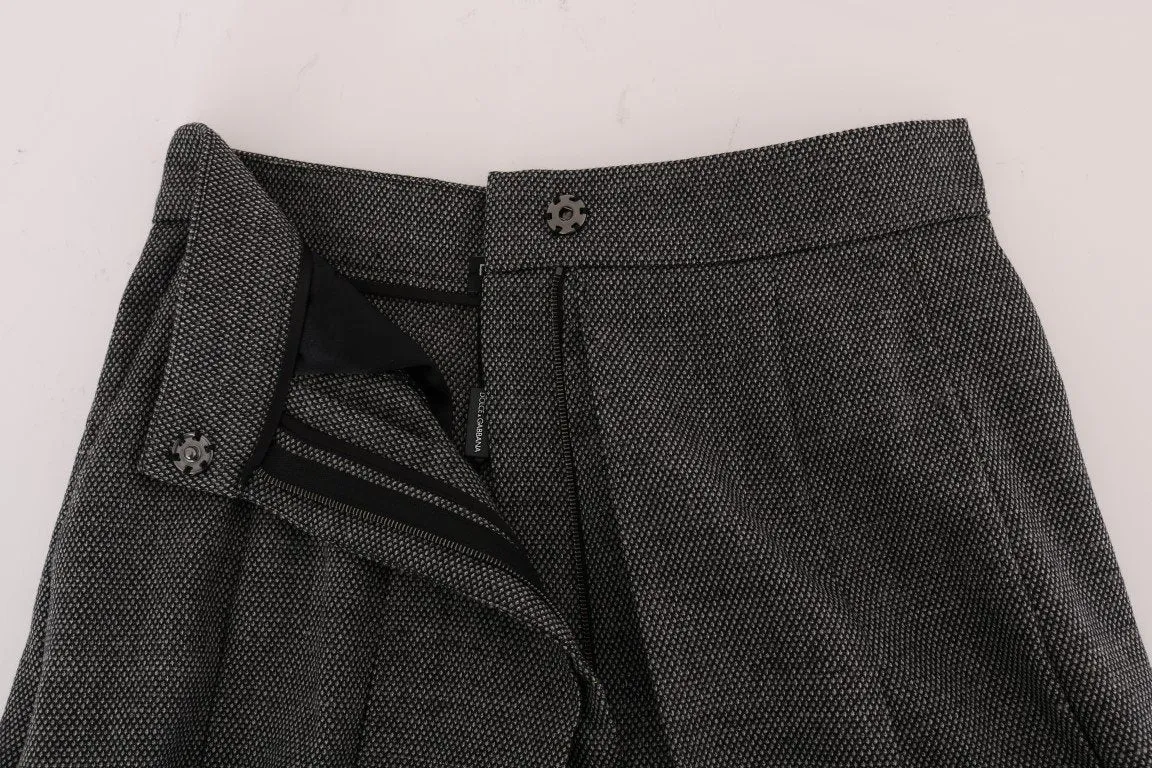 Gray Wool High Waist Long Shorts