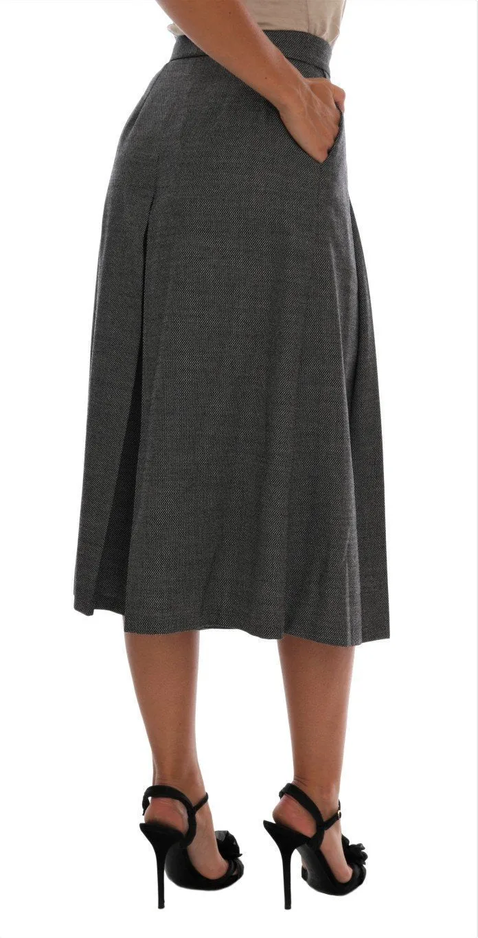 Gray Wool High Waist Long Shorts