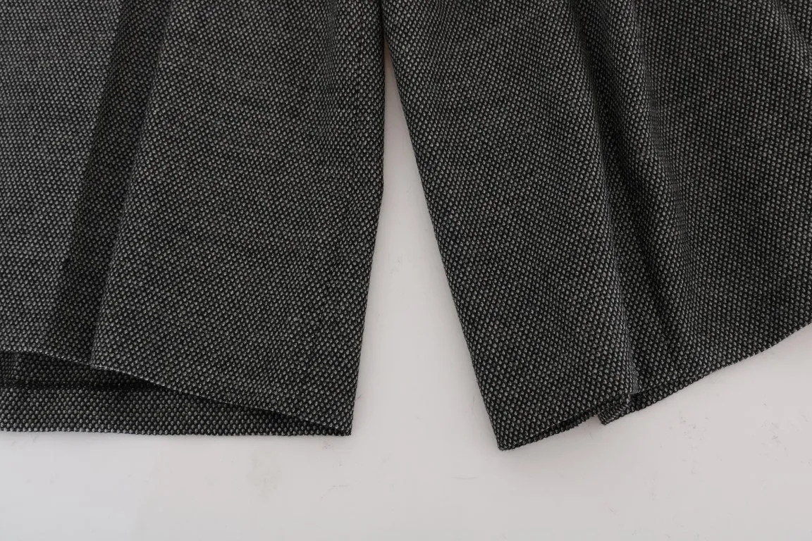 Gray Wool High Waist Long Shorts