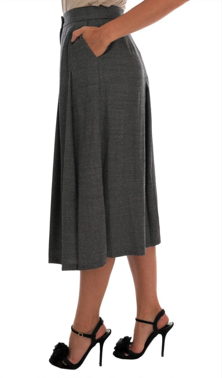 Gray Wool High Waist Long Shorts